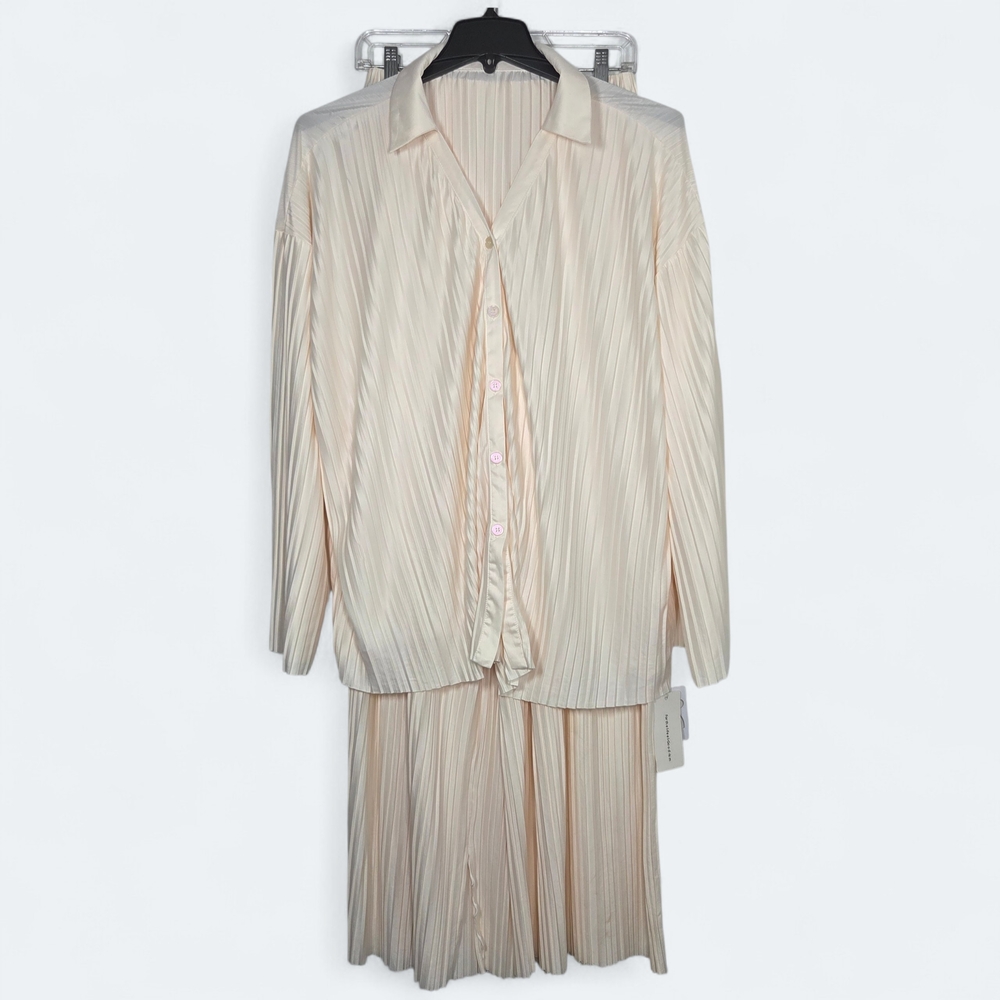 Commense Cream Pleated Two Piece Set Oversized Chic Lounge M NWT